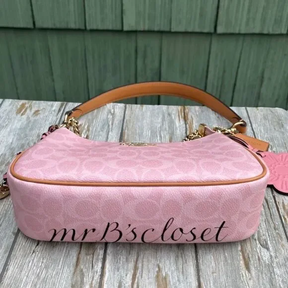 Coach Teri Shoulder Bag In Signature Canvas With Charms Powder Pink Purse - Picture 4 of 8